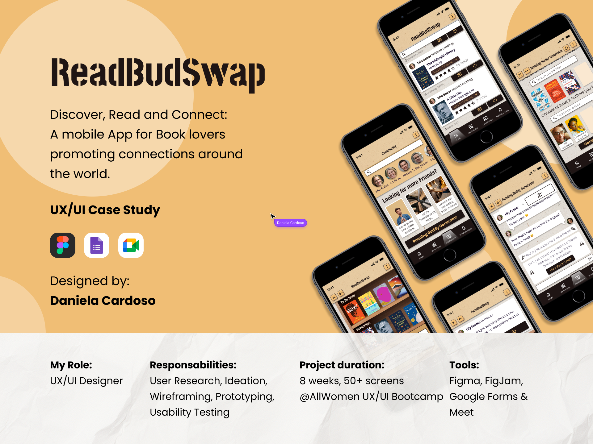 ReadBudSwap case study cover with role, tools and project duration