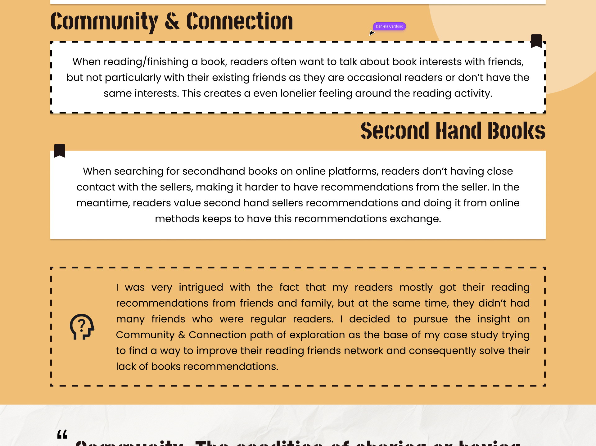 Insight board on community, connection and second hand books