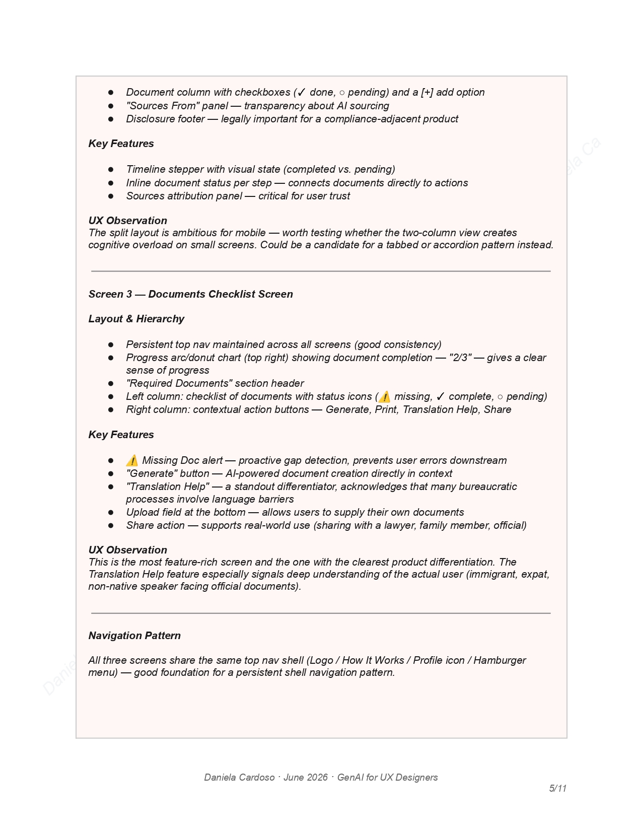 Page 5 - Key features and UX observations for screens 2 and 3
