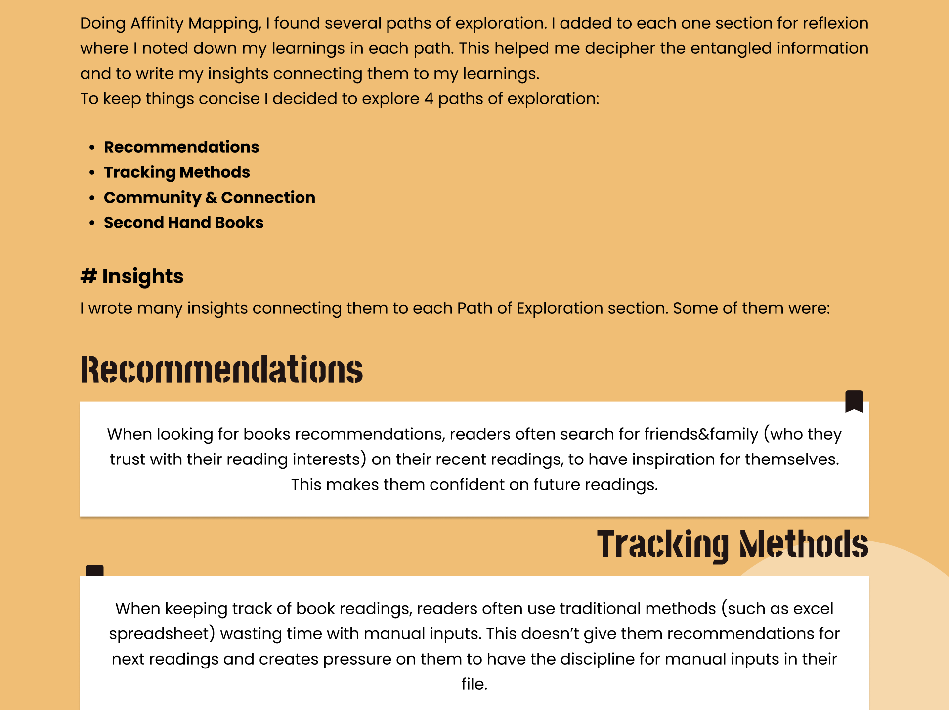 Insight board on recommendations and reading tracking methods