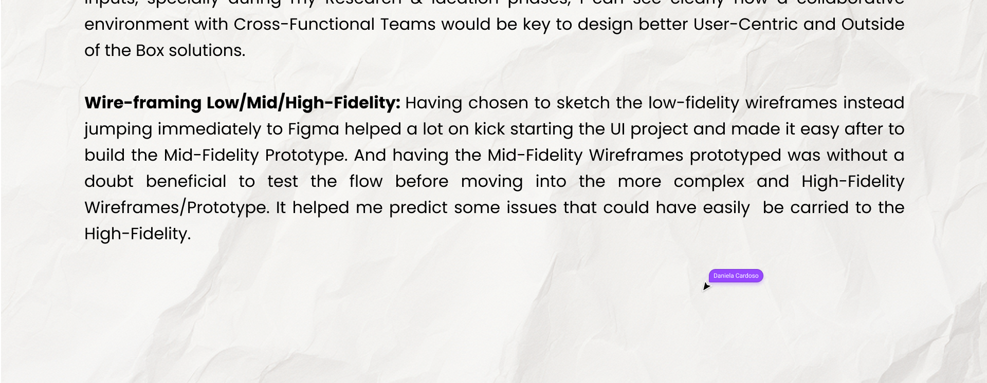 Takeaways board on wireframing from low to mid to high fidelity
