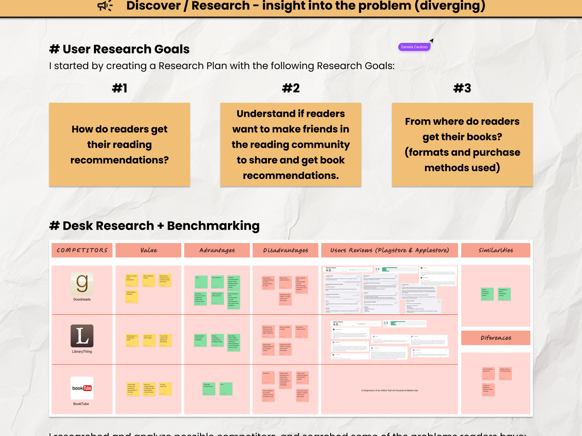 Research goals and desk research benchmarking grid of reading platforms