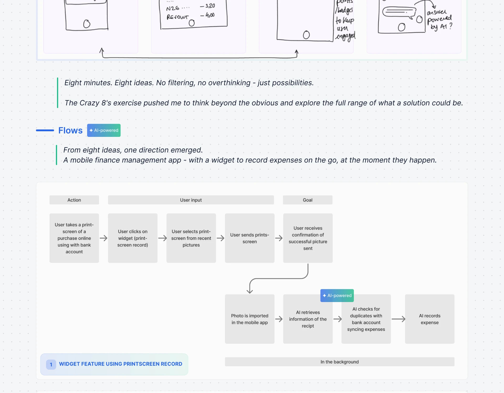 Crazy 8's reflection and the first task flow: widget feature using print-screen record